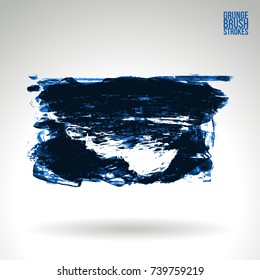 Blue brush stroke and texture. Grunge vector abstract hand - painted element. Underline and border design.