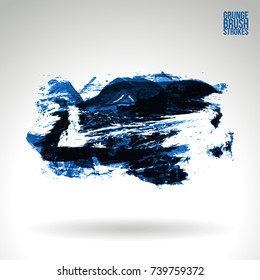 Blue brush stroke and texture. Grunge vector abstract hand - painted element. Underline and border design.