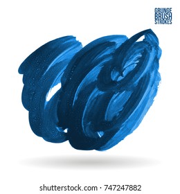 Blue brush stroke and texture. Grunge vector abstract hand - painted element. Underline and border design.