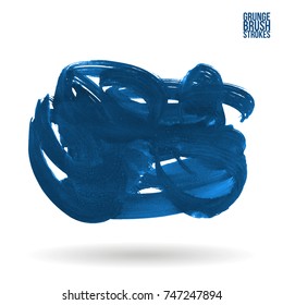 Blue brush stroke and texture. Grunge vector abstract hand - painted element. Underline and border design.