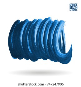 Blue brush stroke and texture. Grunge vector abstract hand - painted element. Underline and border design.