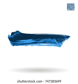 Blue brush stroke and texture. Grunge vector abstract hand - painted element. Underline and border design.
