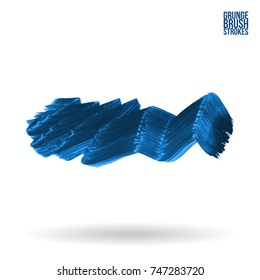 Blue brush stroke and texture. Grunge vector abstract hand - painted element. Underline and border design.