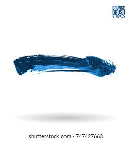 Blue brush stroke and texture. Grunge vector abstract hand - painted element. Underline and border design.