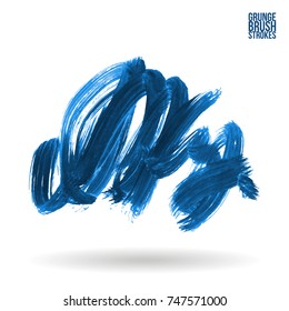 Blue brush stroke and texture. Grunge vector abstract hand - painted element. Underline and border design.