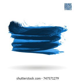 Blue brush stroke and texture. Grunge vector abstract hand - painted element. Underline and border design.