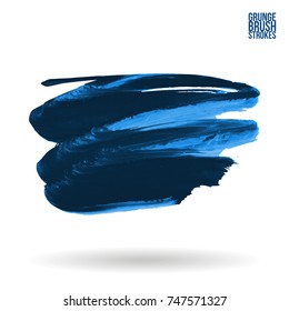 Blue brush stroke and texture. Grunge vector abstract hand - painted element. Underline and border design.