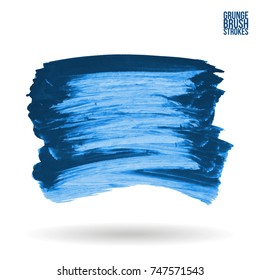 Blue brush stroke and texture. Grunge vector abstract hand - painted element. Underline and border design.