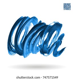 Blue brush stroke and texture. Grunge vector abstract hand - painted element. Underline and border design.