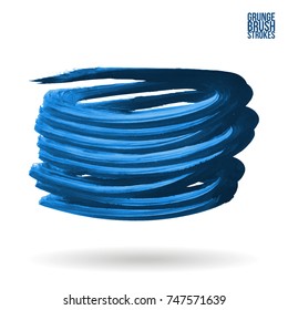Blue brush stroke and texture. Grunge vector abstract hand - painted element. Underline and border design.