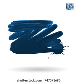 Blue brush stroke and texture. Grunge vector abstract hand - painted element. Underline and border design.