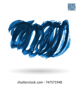 Blue brush stroke and texture. Grunge vector abstract hand - painted element. Underline and border design.