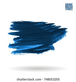 Blue brush stroke and texture. Grunge vector abstract hand - painted element. Underline and border design.