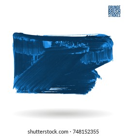 Blue brush stroke and texture. Grunge vector abstract hand - painted element. Underline and border design.
