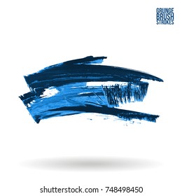 Blue brush stroke and texture. Grunge vector abstract hand - painted element. Underline and border design.