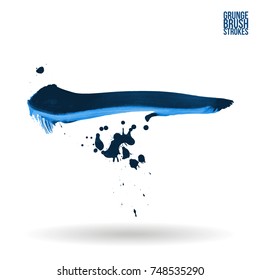 Blue brush stroke and texture. Grunge vector abstract hand - painted element. Underline and border design.