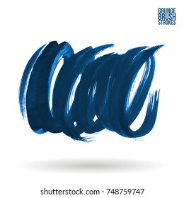 Blue brush stroke and texture. Grunge vector abstract hand - painted element. Underline and border design.