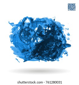 Blue brush stroke and texture. Grunge vector abstract hand - painted element. Underline and border design.