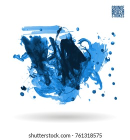 Blue brush stroke and texture. Grunge vector abstract hand - painted element. Underline and border design.