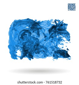 Blue brush stroke and texture. Grunge vector abstract hand - painted element. Underline and border design.