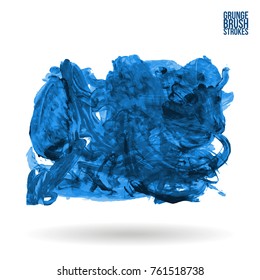 Blue brush stroke and texture. Grunge vector abstract hand - painted element. Underline and border design.