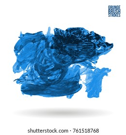 Blue brush stroke and texture. Grunge vector abstract hand - painted element. Underline and border design.