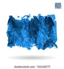 Blue brush stroke and texture. Grunge vector abstract hand - painted element. Underline and border design.