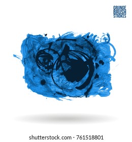 Blue brush stroke and texture. Grunge vector abstract hand - painted element. Underline and border design.