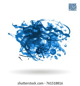 Blue brush stroke and texture. Grunge vector abstract hand - painted element. Underline and border design.