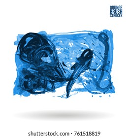 Blue brush stroke and texture. Grunge vector abstract hand - painted element. Underline and border design.
