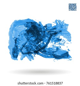 Blue brush stroke and texture. Grunge vector abstract hand - painted element. Underline and border design.