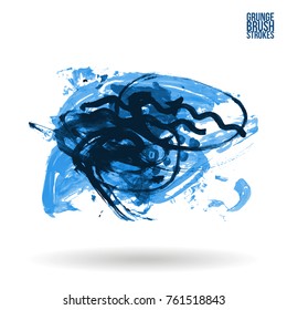Blue brush stroke and texture. Grunge vector abstract hand - painted element. Underline and border design.