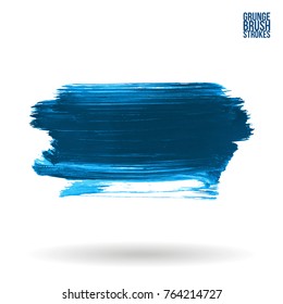 Blue  brush stroke and texture. Grunge vector abstract hand - painted element. Underline and border design.