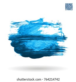 Blue  brush stroke and texture. Grunge vector abstract hand - painted element. Underline and border design.