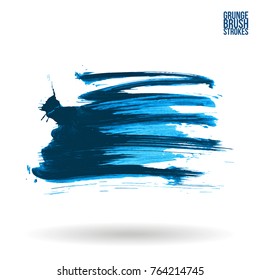 Blue  brush stroke and texture. Grunge vector abstract hand - painted element. Underline and border design.