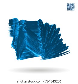 Blue  brush stroke and texture. Grunge vector abstract hand - painted element. Underline and border design.