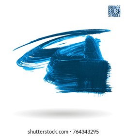 Blue  brush stroke and texture. Grunge vector abstract hand - painted element. Underline and border design.