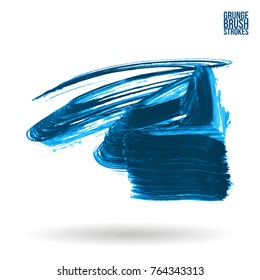 Blue  brush stroke and texture. Grunge vector abstract hand - painted element. Underline and border design.