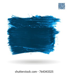 Blue  brush stroke and texture. Grunge vector abstract hand - painted element. Underline and border design.