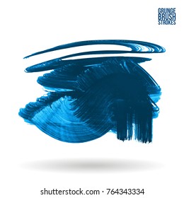 Blue  brush stroke and texture. Grunge vector abstract hand - painted element. Underline and border design.
