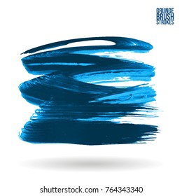 Blue  brush stroke and texture. Grunge vector abstract hand - painted element. Underline and border design.