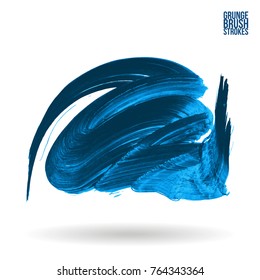 Blue  brush stroke and texture. Grunge vector abstract hand - painted element. Underline and border design.