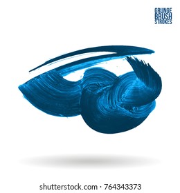 Blue  brush stroke and texture. Grunge vector abstract hand - painted element. Underline and border design.