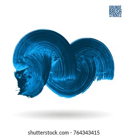 Blue  brush stroke and texture. Grunge vector abstract hand - painted element. Underline and border design.
