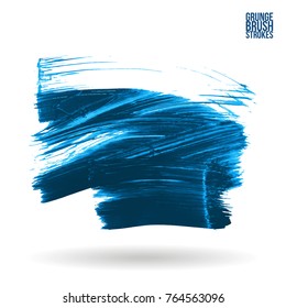 Blue  brush stroke and texture. Grunge vector abstract hand - painted element. Underline and border design.