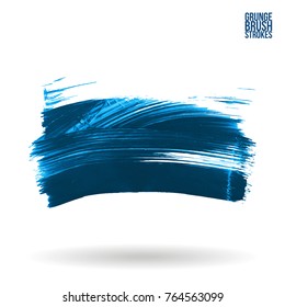 Blue  brush stroke and texture. Grunge vector abstract hand - painted element. Underline and border design.