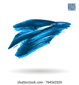 Blue  brush stroke and texture. Grunge vector abstract hand - painted element. Underline and border design.