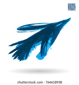 Blue  brush stroke and texture. Grunge vector abstract hand - painted element. Underline and border design.