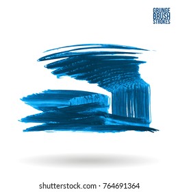 Blue  brush stroke and texture. Grunge vector abstract hand - painted element. Underline and border design.