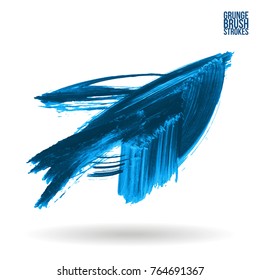 Blue  brush stroke and texture. Grunge vector abstract hand - painted element. Underline and border design.